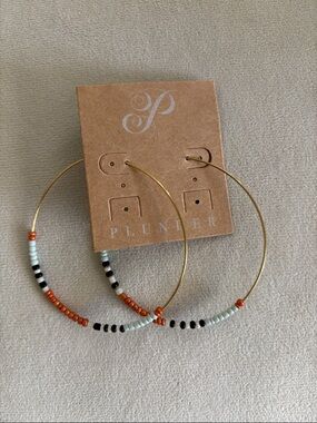 Plunder Gold Hoop Earrings with Orange, Black & Cream Beads